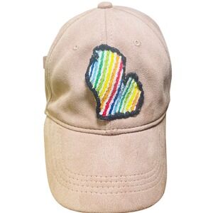 Michigan Rainbow Pride Embroidered Faux Suede Baseball Cap Adjustable Hat